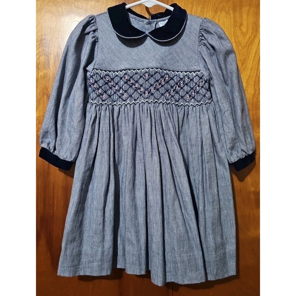 Friedknit Creations Blue Smocked Long  Sleeve Toddler Dress Size 2T 100% Cotton